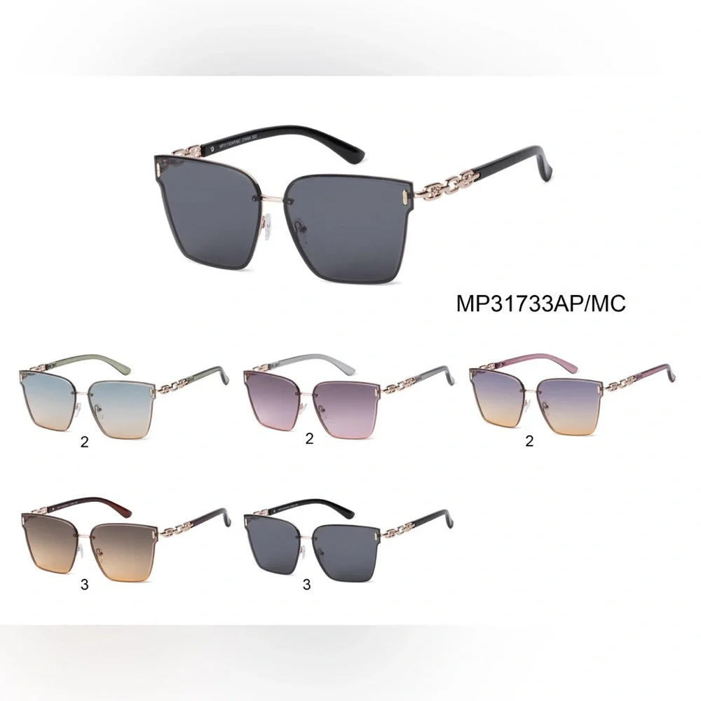Sunglasses Women’s Green/Gold With Gold Trim Link Design Square Oversized NEW
